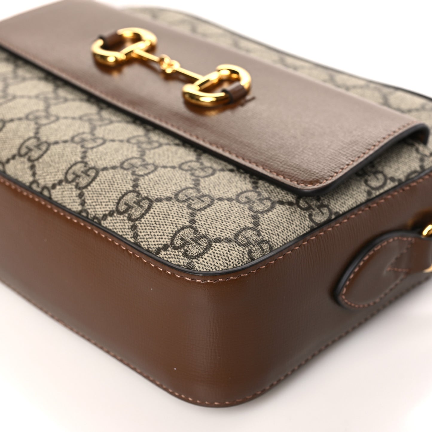 GG Supreme Monogram Small Horsebit 1955 Shoulder Bag Beige Brown Sugar