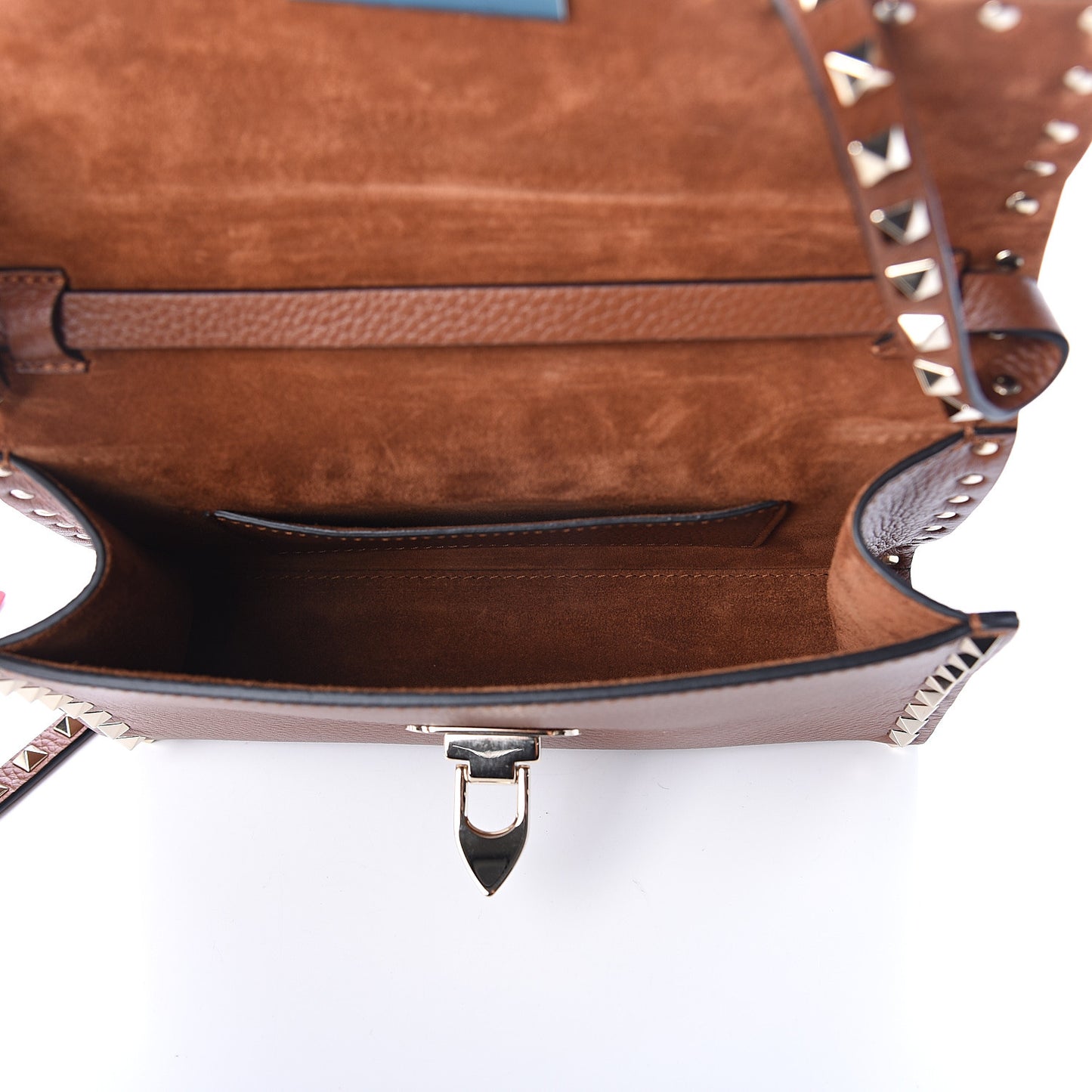 Pebbled Calfskin Medium Rockstud Flip Lock Crossbody Bag Bright Cognac