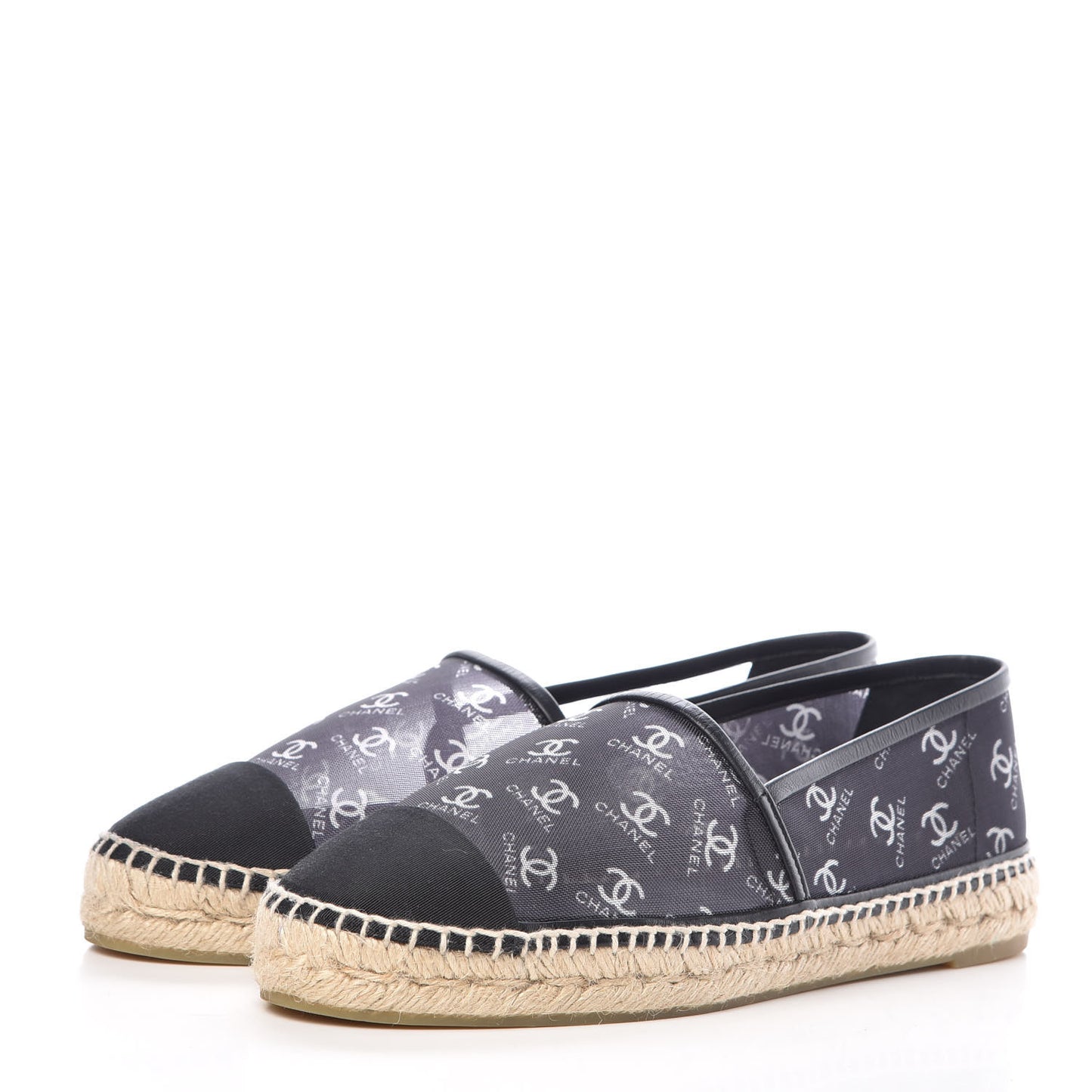 Mesh Grosgrain CC Espadrilles 40 Black White