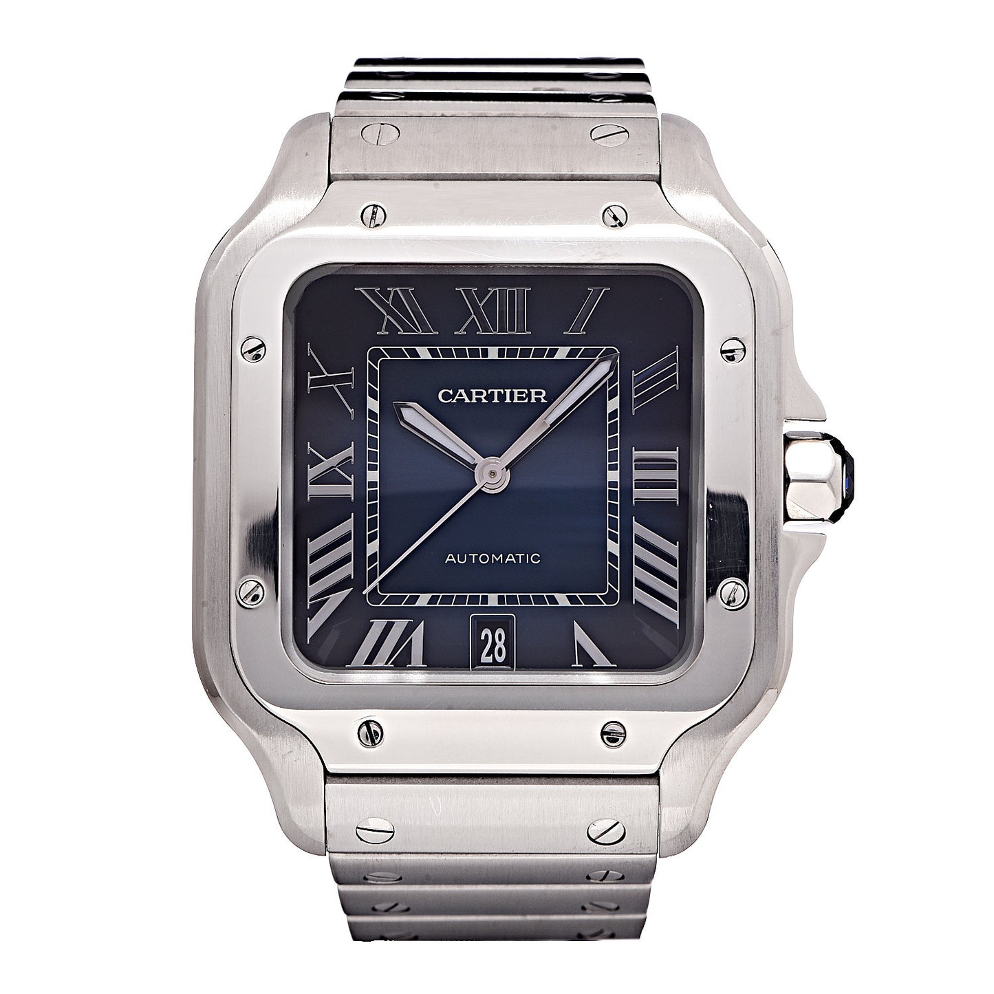 Stainless Steel 39.8mm Santos De Cartier Automatic Watch Blue