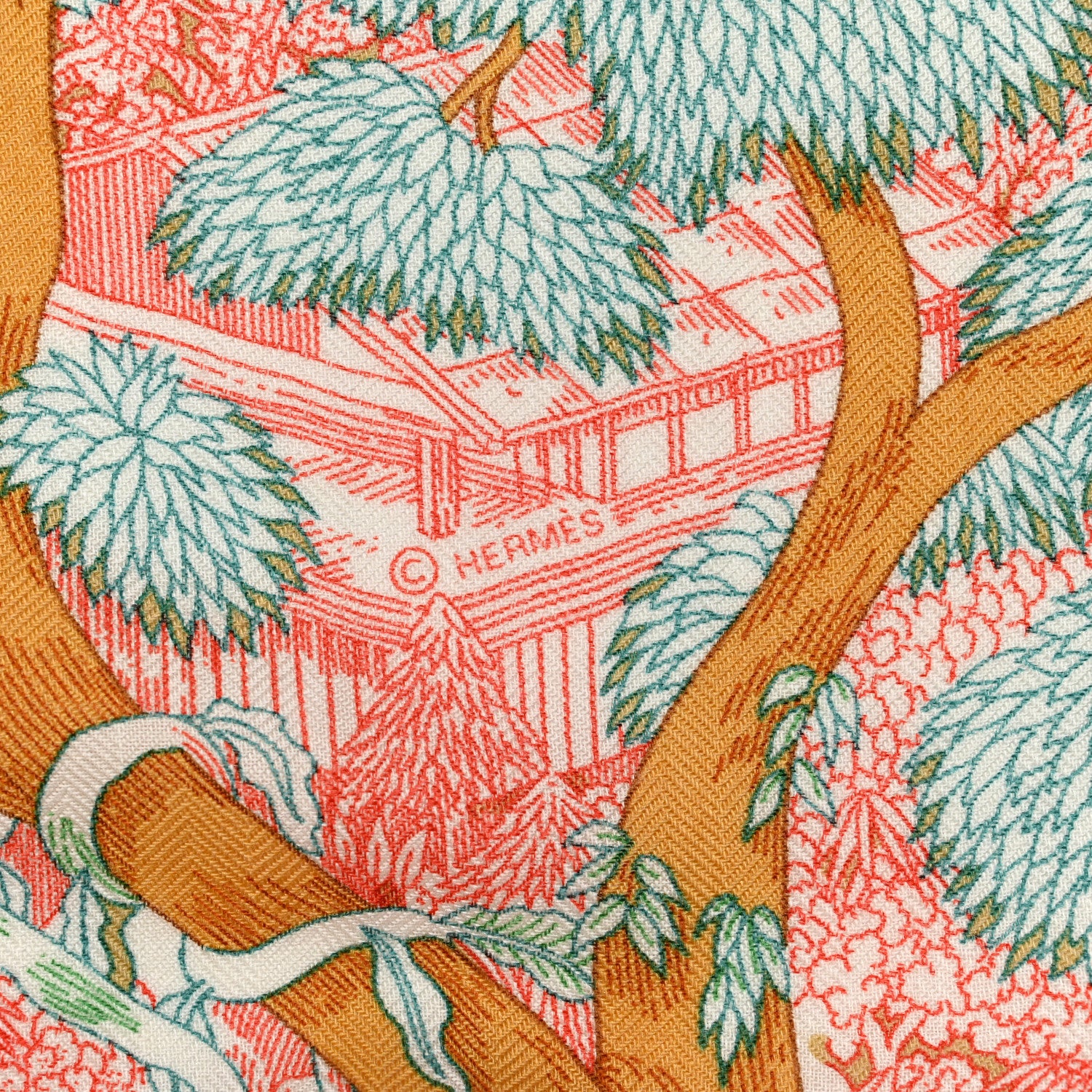 Hermes Cashmere Silk Retour a la Nature 140 Bleu Ciel Rose Vert 4 of 6