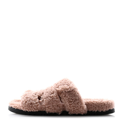 Hermes Woolskin Womens Chypre Sandals 39.5 Bois De Santal 1 of 8