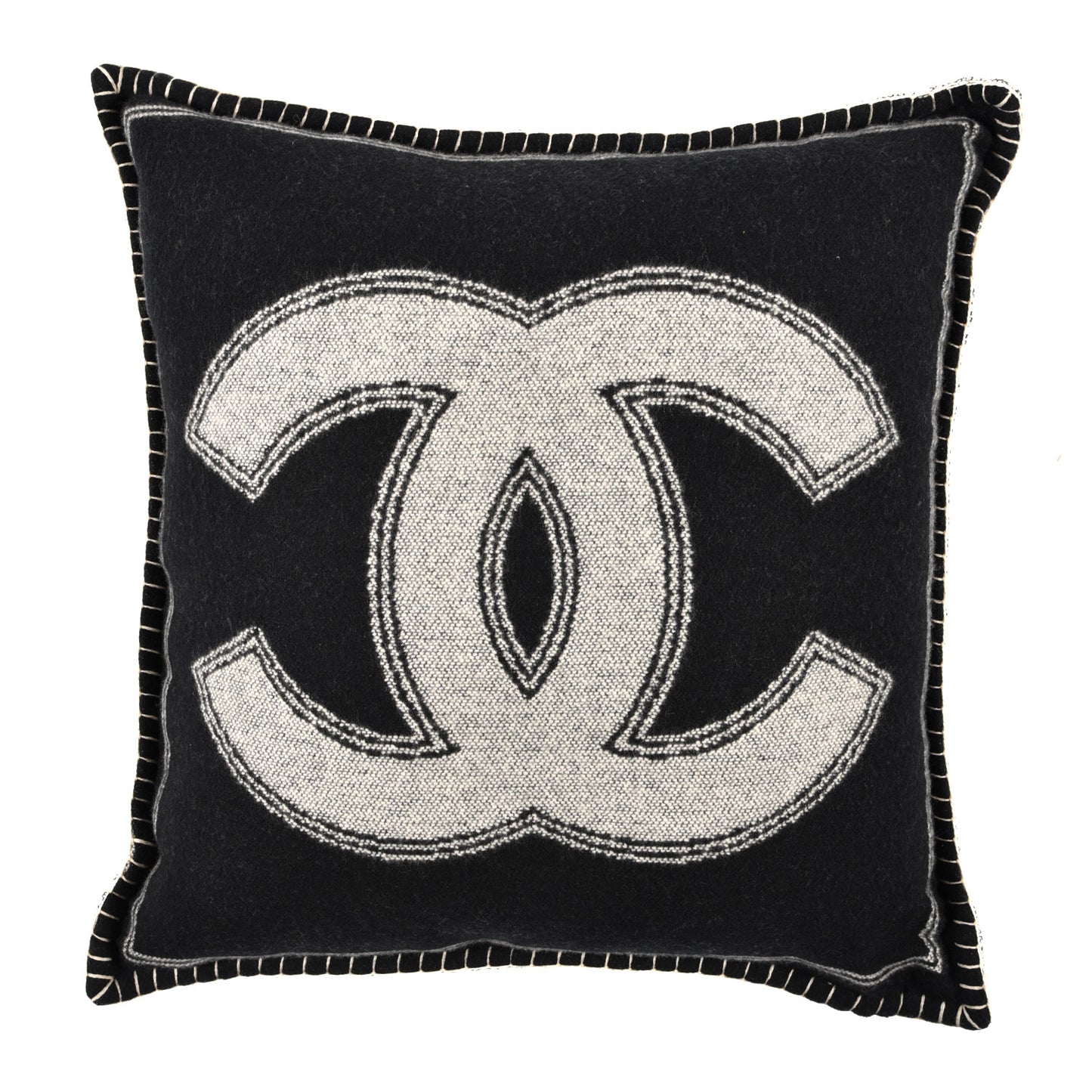 Merino Wool Cashmere CC Pillow Black White