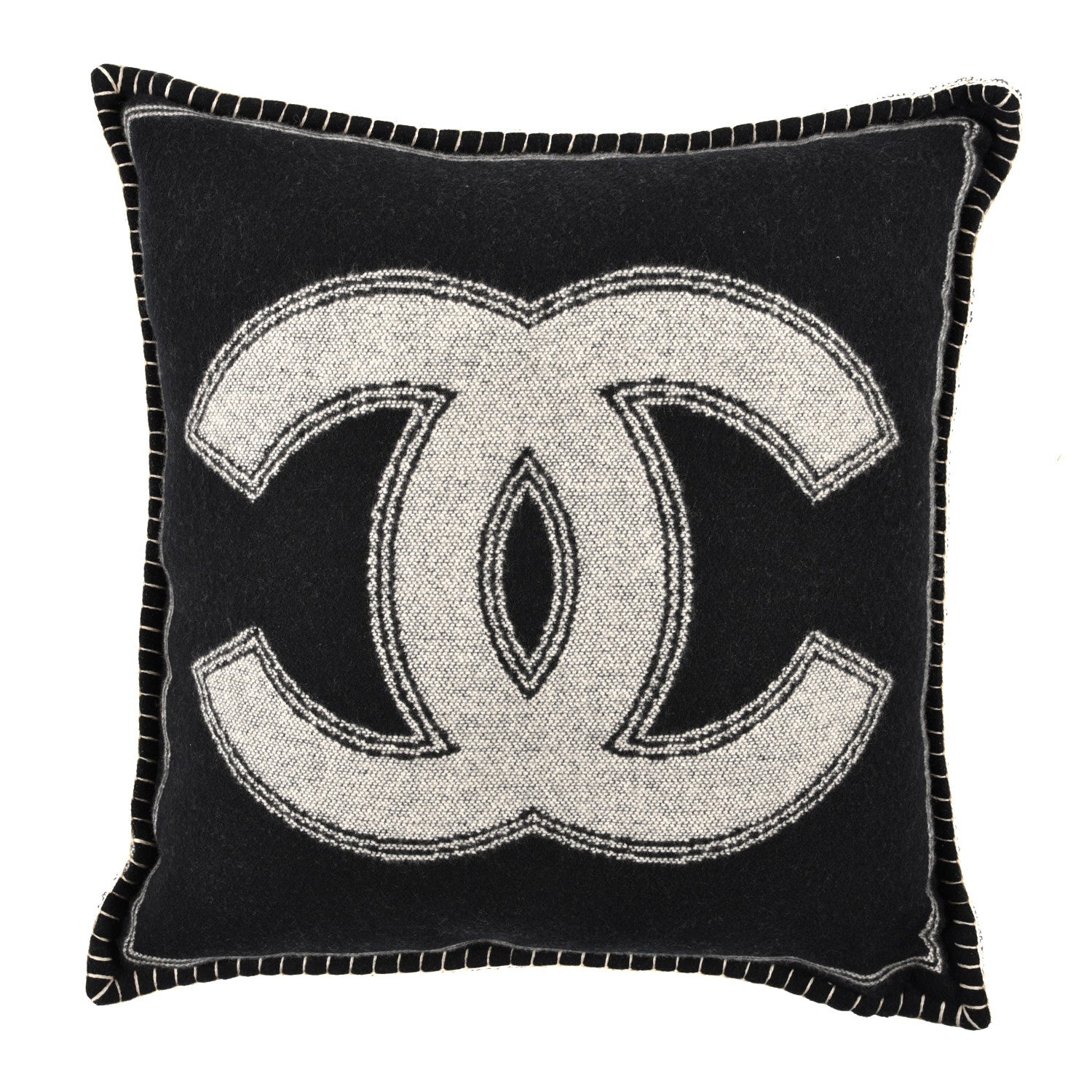 Chanel Merino Wool Cashmere CC Pillow Black White 1 of 4