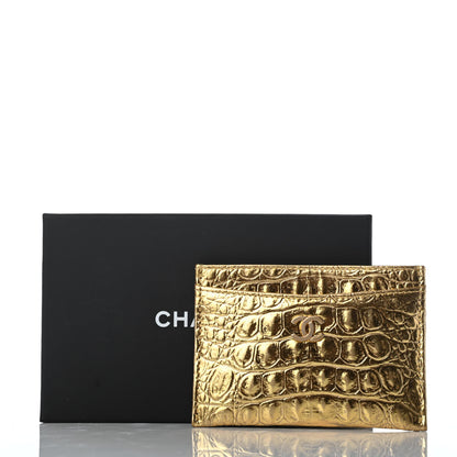 Chanel Metallic Calfskin Crocodile Embossed Cocodile Card Holder Gold 8 of 8