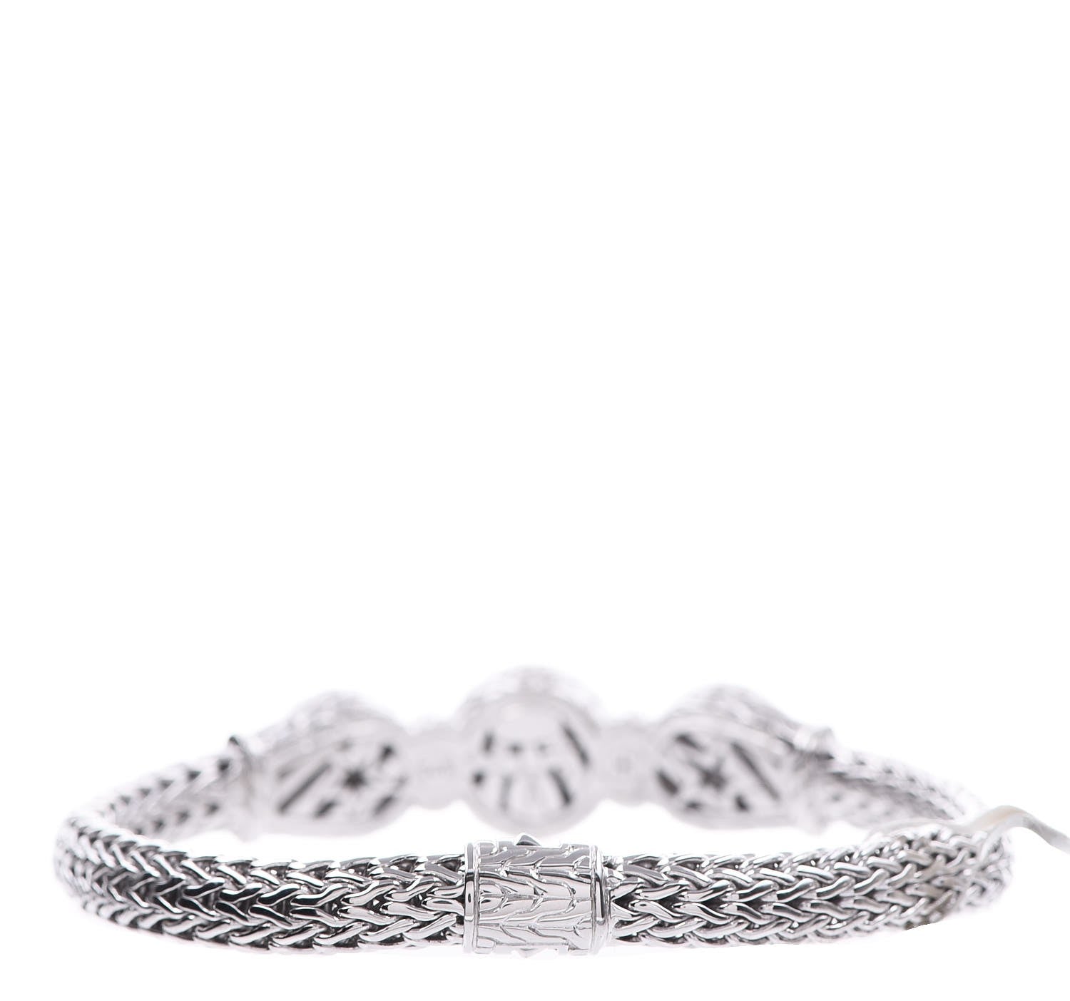 John Hardy Sterling Silver Pave Diamond Round Trio Station Bracelet 2 of 5
