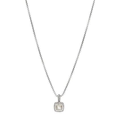 David Yurman Sterling Silver Diamond Prasiolite 7mm Petite Albion Pendant Necklace 1 of 5
