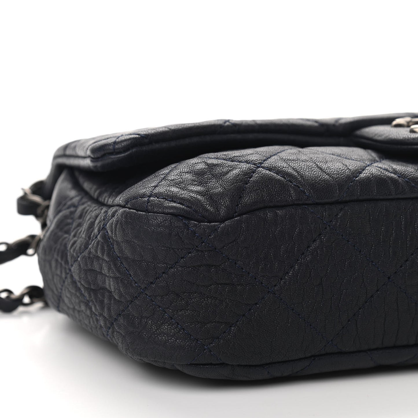 Sheepskin Quilted Medium Easy Flap Navy Blue