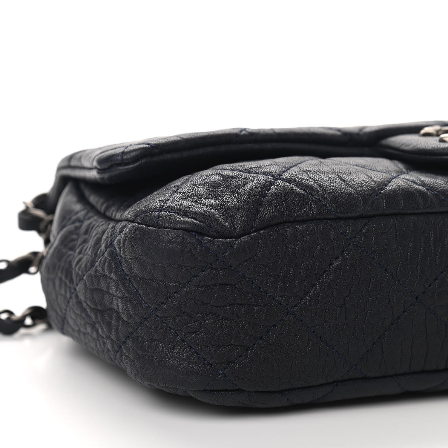 Chanel Sheepskin Quilted Medium Easy Flap Navy Blue 9 of 11