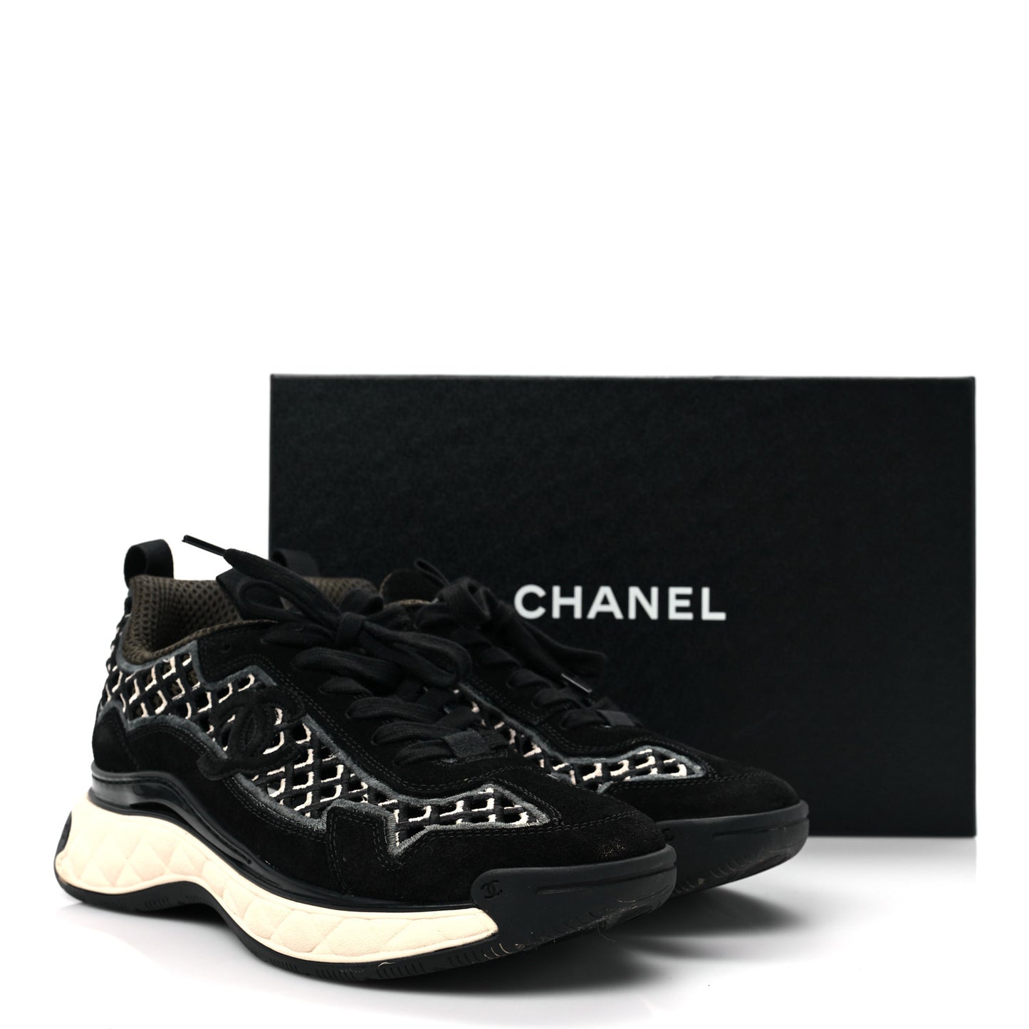 Suede Calfskin Embroidered CC Sneakers 39 Black