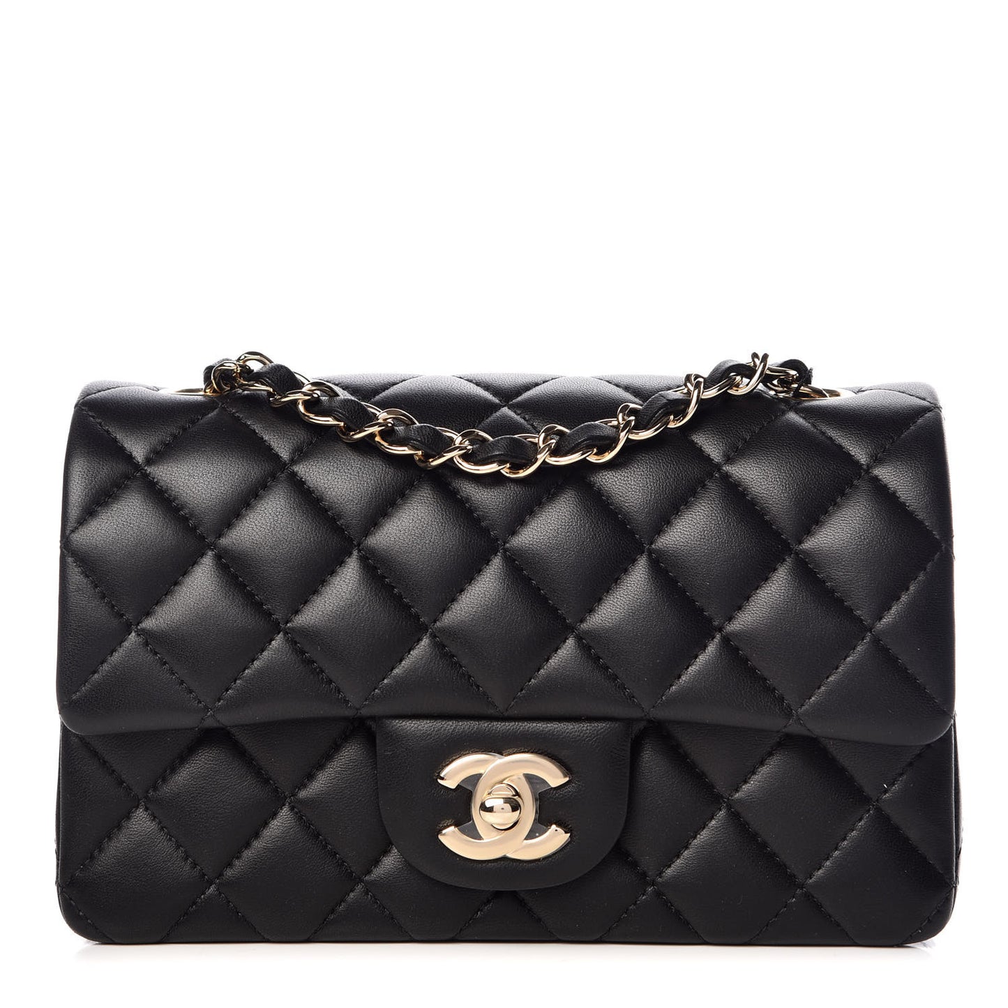 Lambskin Quilted Mini Rectangular Flap Black