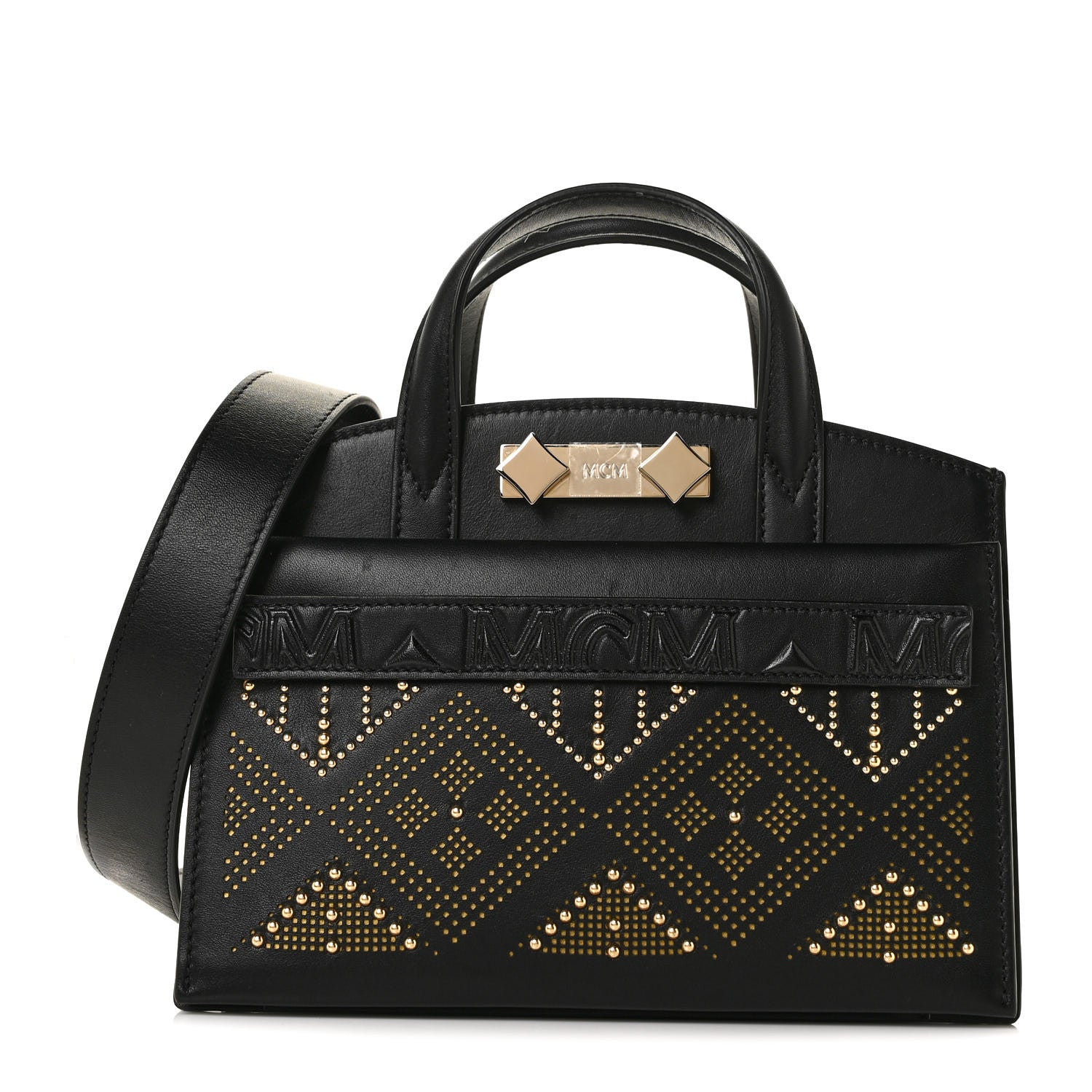 MCM Calfskin Lux Studded Milano Tote Black 2 of 14