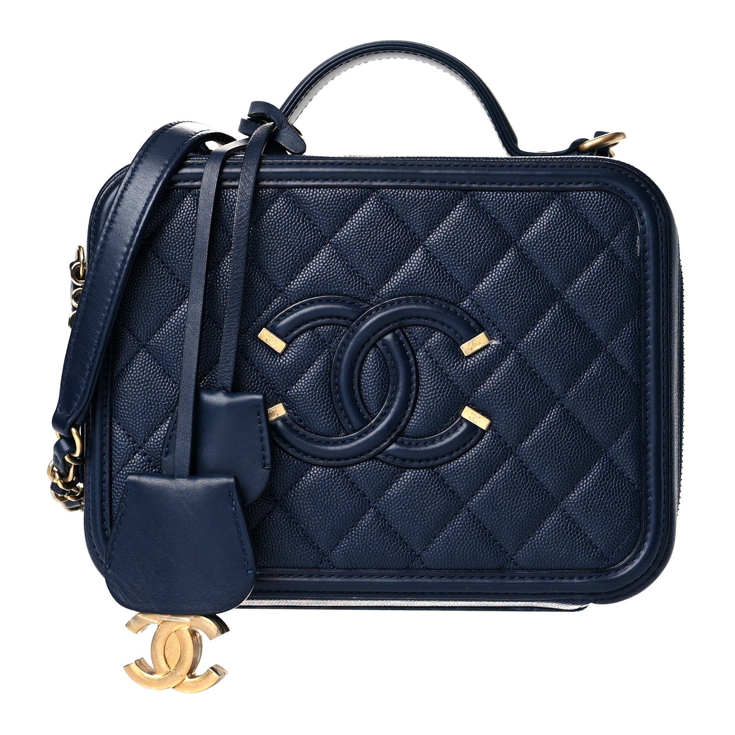 Caviar Quilted Medium CC Filigree Vanity Case Navy