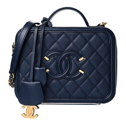 Chanel Caviar Quilted Medium CC Filigree Vanity Case Navy 1 of 9