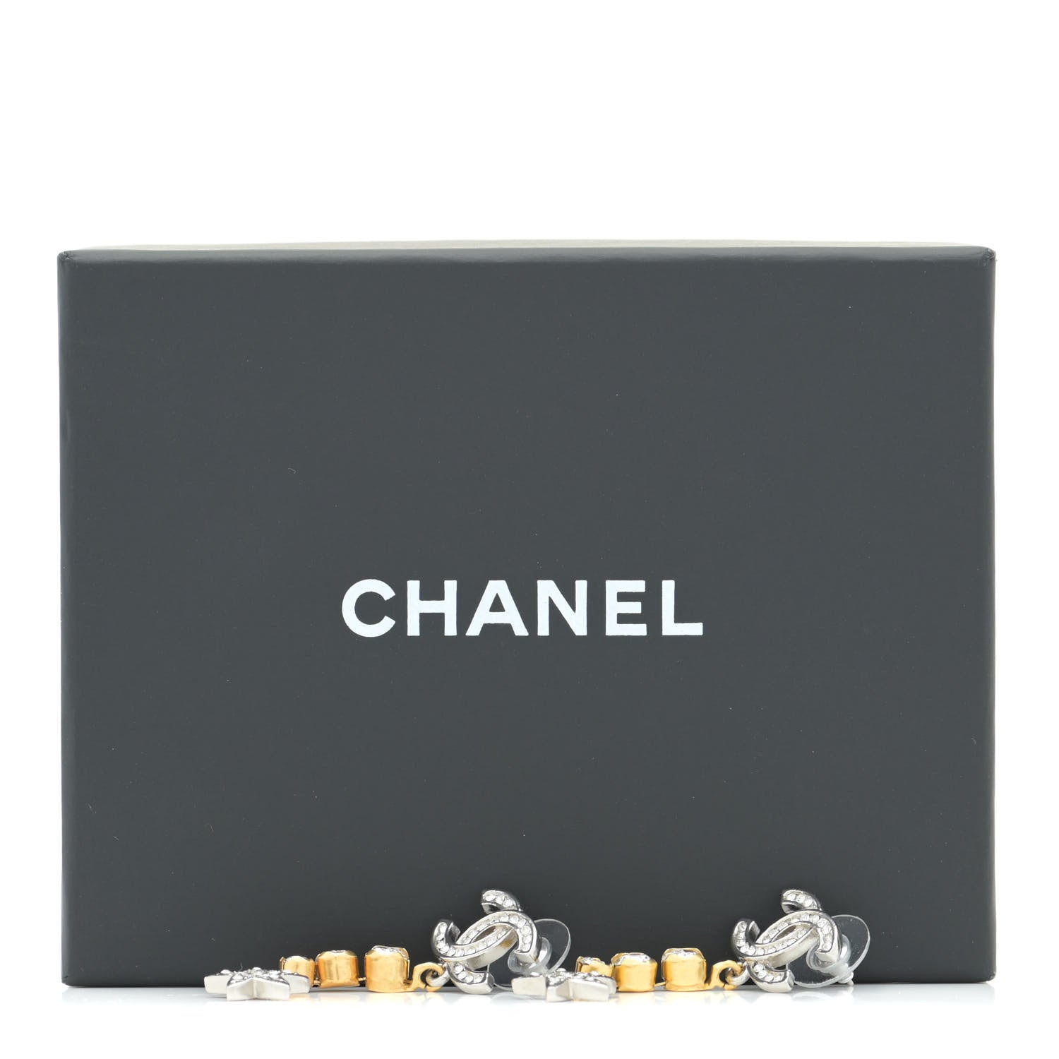 Chanel Crystal Star Drop CC Earrings Silver Gold 5 of 5