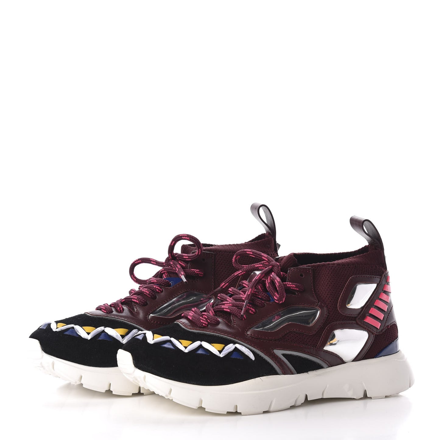 Calfskin Mens Mixed Media Sneakers 39 Burgundy