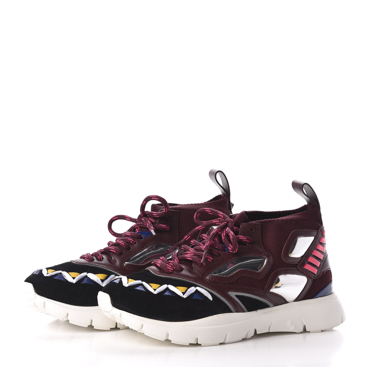 Valentino Garavani Calfskin Mens Mixed Media Sneakers 39 Burgundy 2 of 8