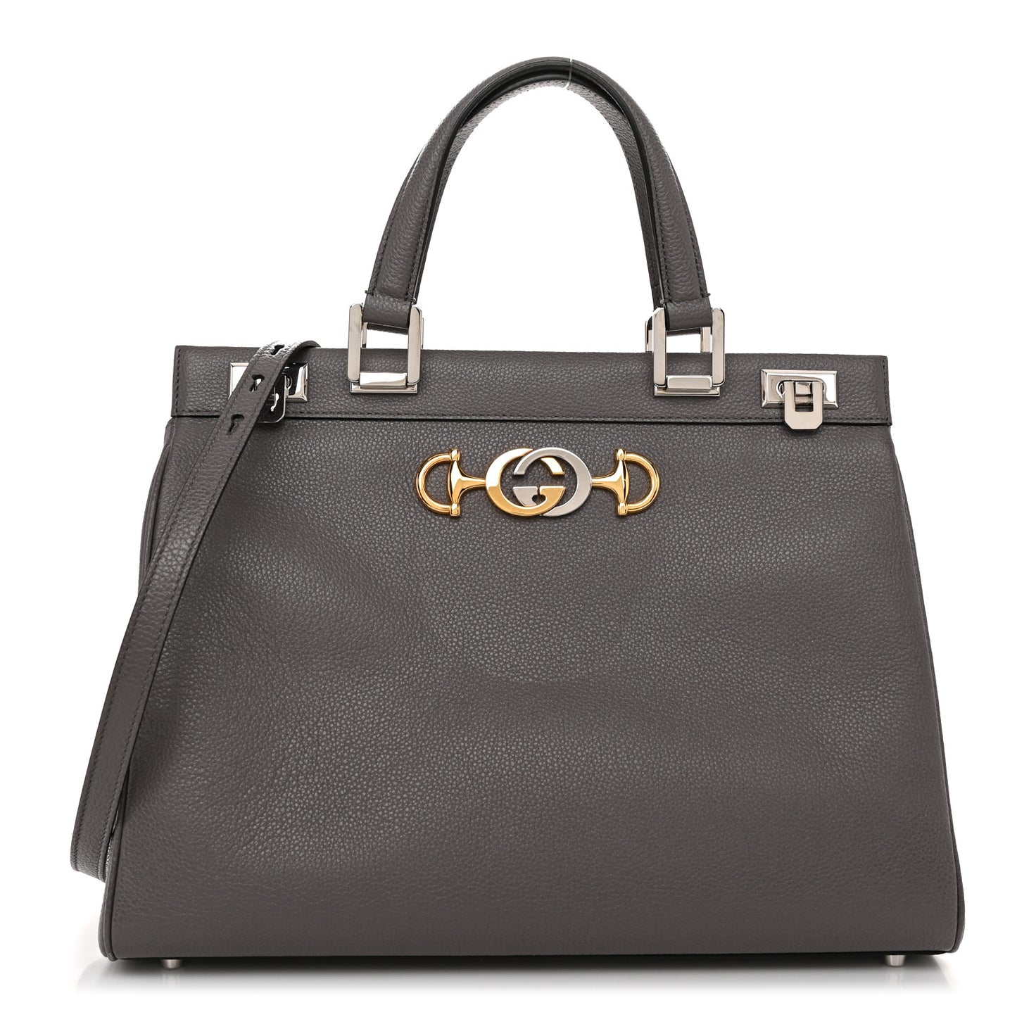 Grainy Calfskin Medium Zumi Top Handle Bag Dusty Grey