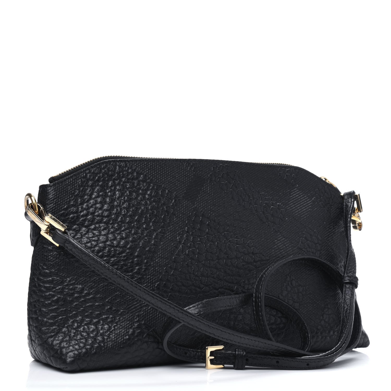 Burberry Signature Grain Calfskin Check Embossed Small Chichester Crossbody Clutch Bag Black 3 of 12