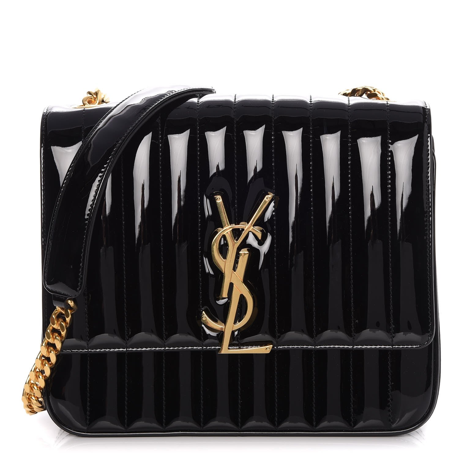 Saint Laurent Patent Matelasse Monogram Large Vicky Chain Bag Black 1 of 7