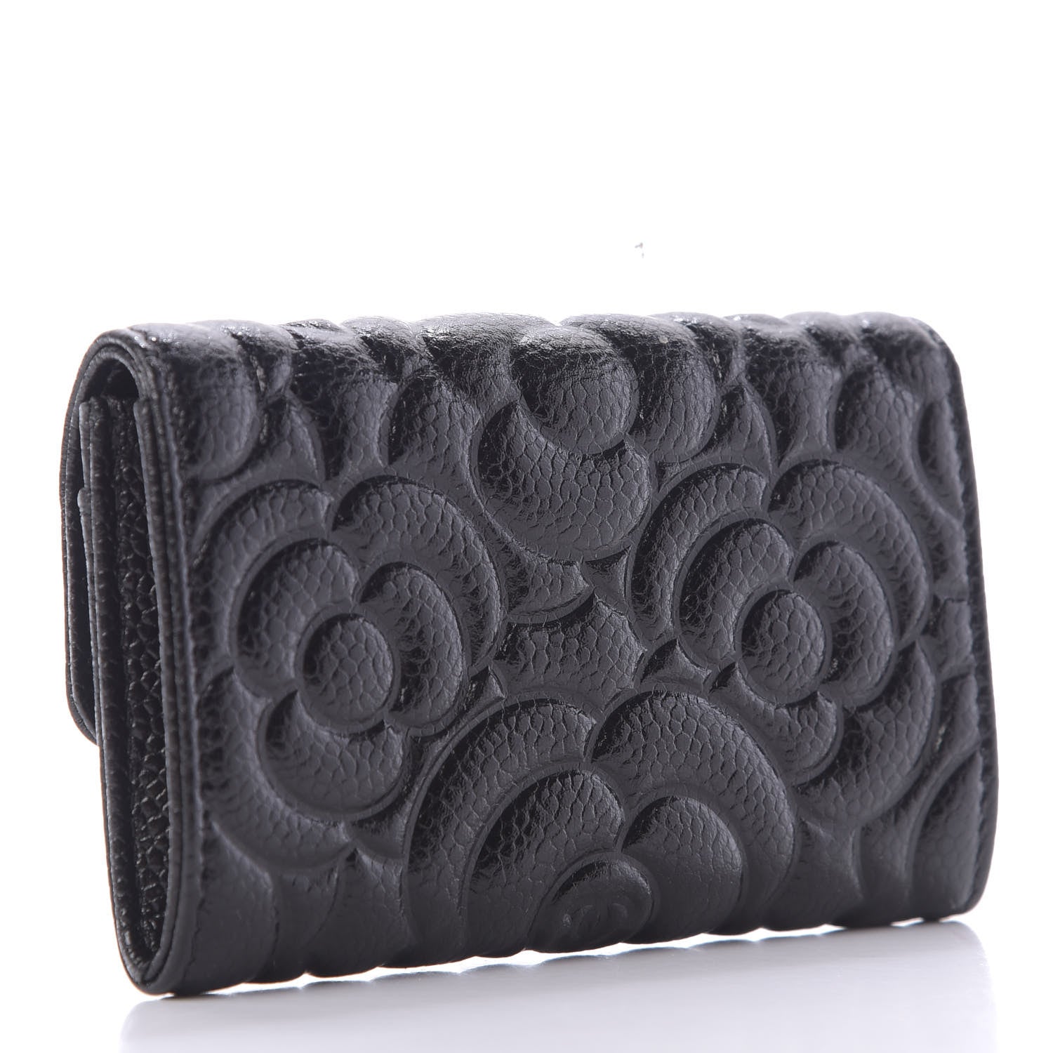 Chanel Caviar Camellia Embossed Card Holder Wallet Black 3 of 10