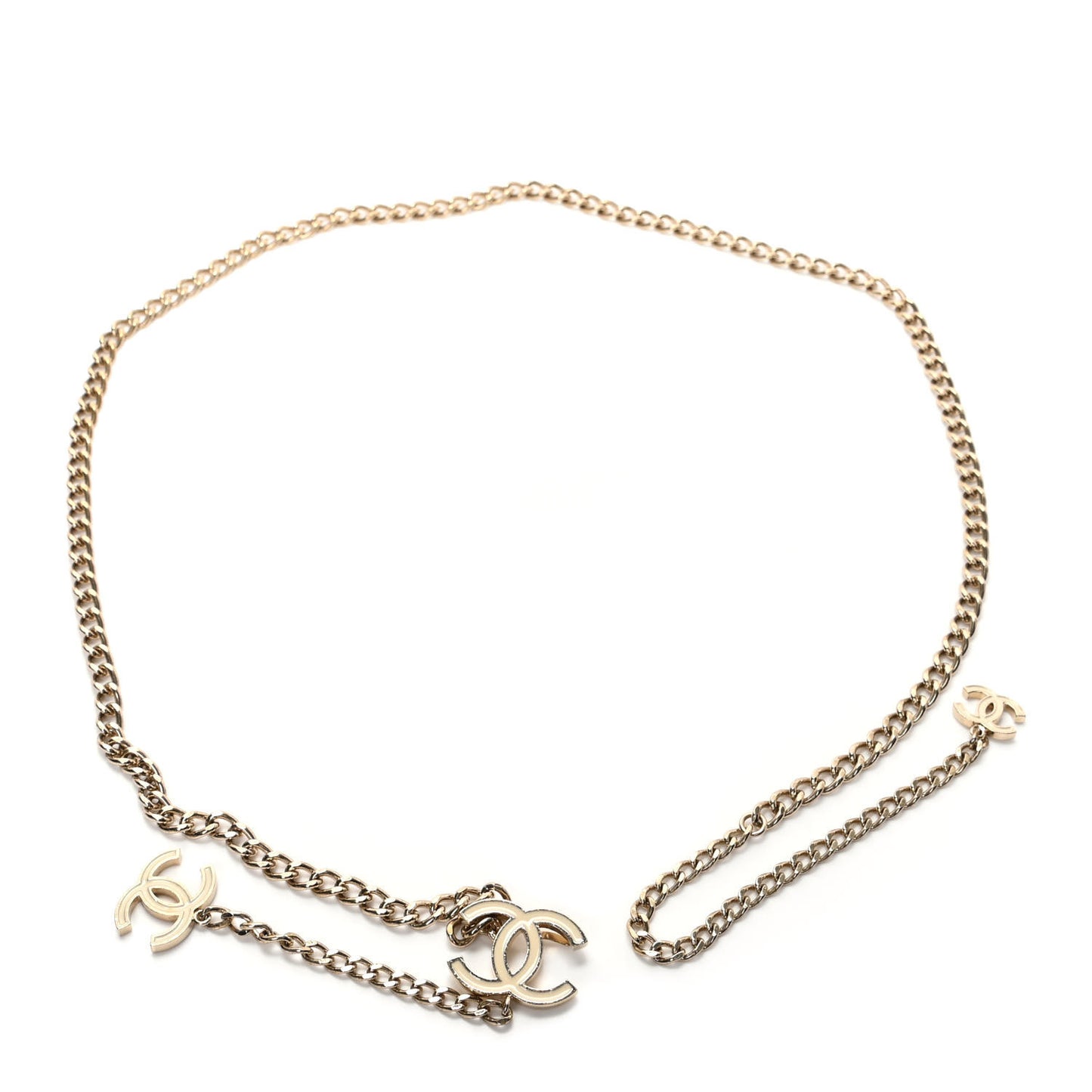 Enamel CC Chain Logo Belt Gold White
