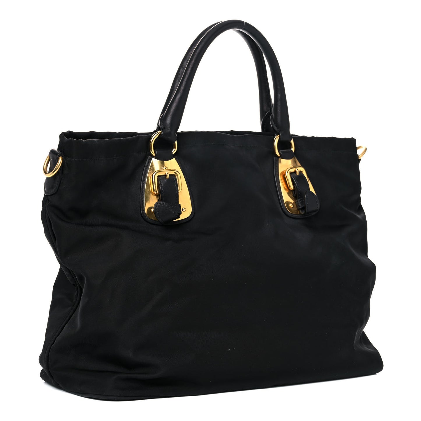 Tessuto Nylon Soft Calfskin Shopping Satchel Black