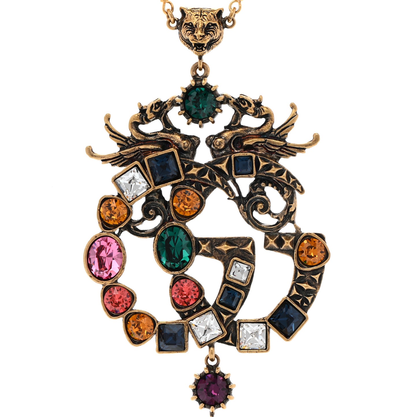 Crystal Pearl Marmont Dragon Necklace Aged Gold Multicolor