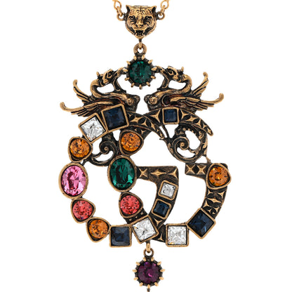 Gucci Crystal Pearl Marmont Dragon Necklace Aged Gold Multicolor 4 of 7