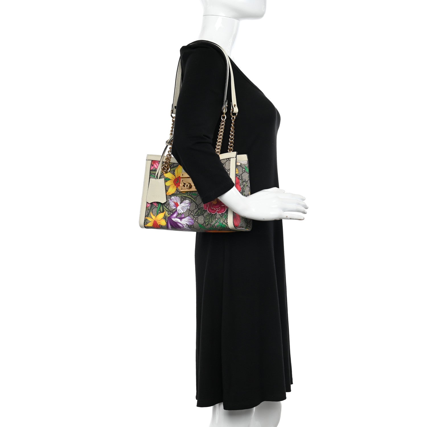 Gucci GG Supreme Monogram Flora Textured Calfskin Small Padlock Tote Beige Ebony Multicolor Mystic White 2 of 11