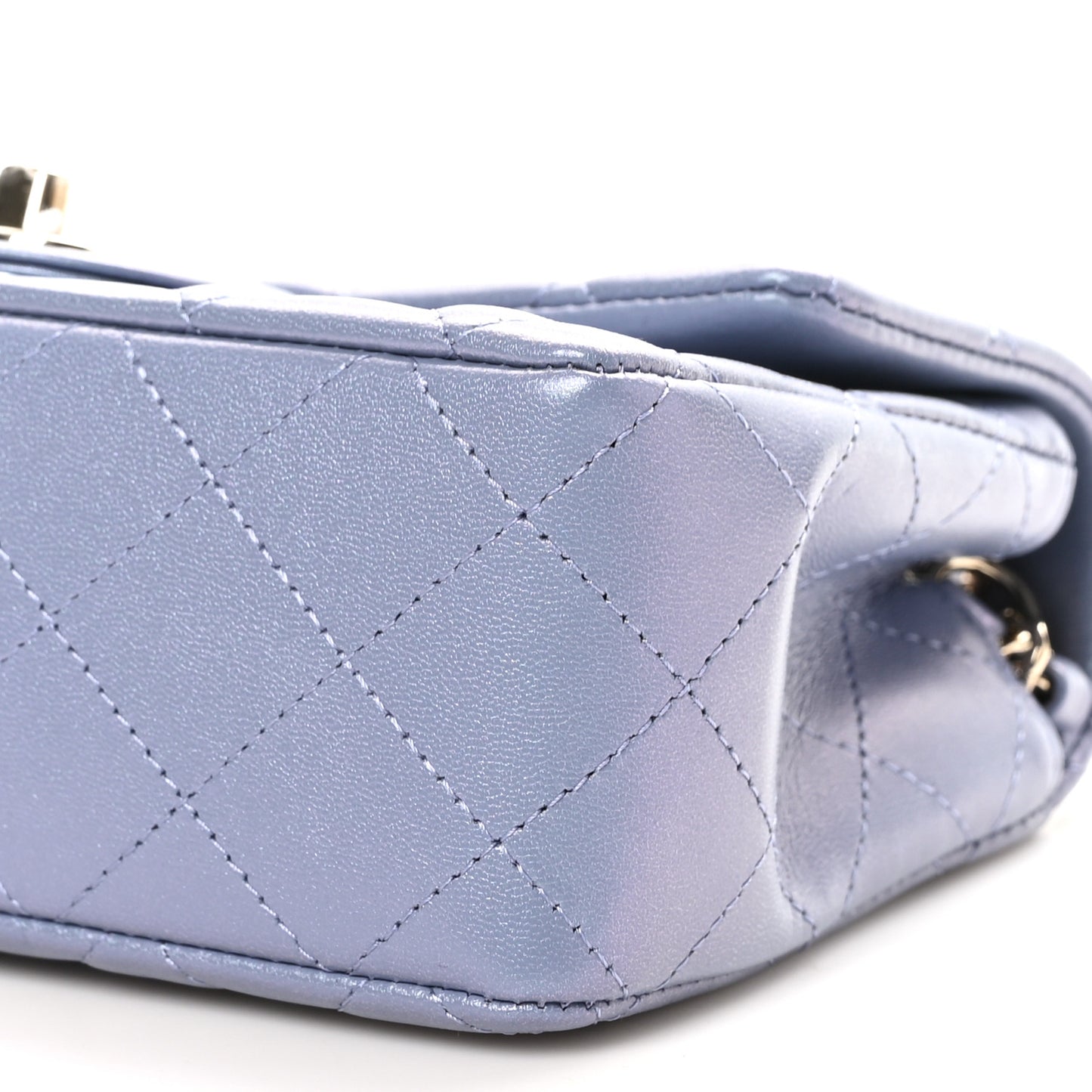 Iridescent Lambskin Quilted Mini Rectangular Flap Light Purple