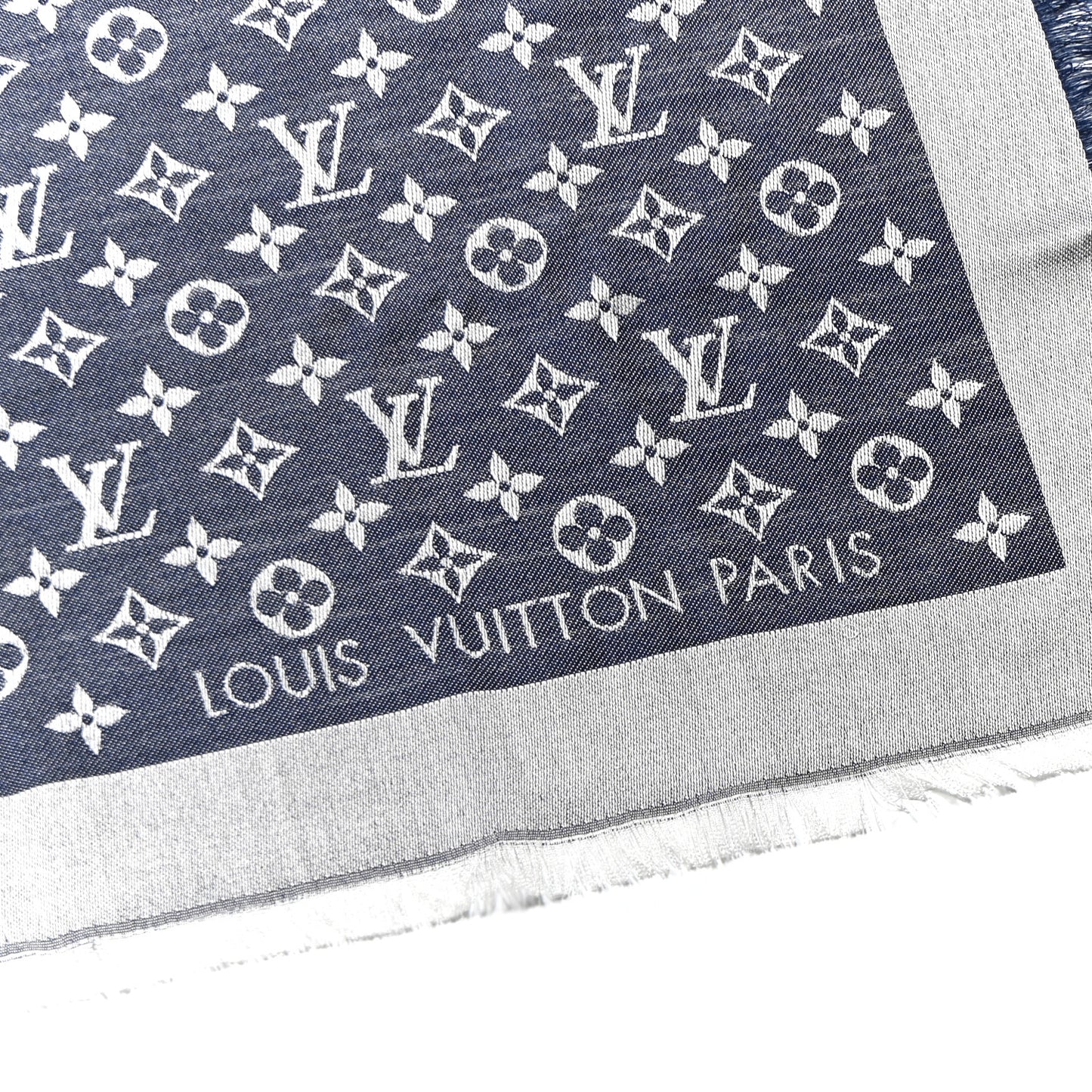 Silk Wool Monogram Denim Shawl Blue