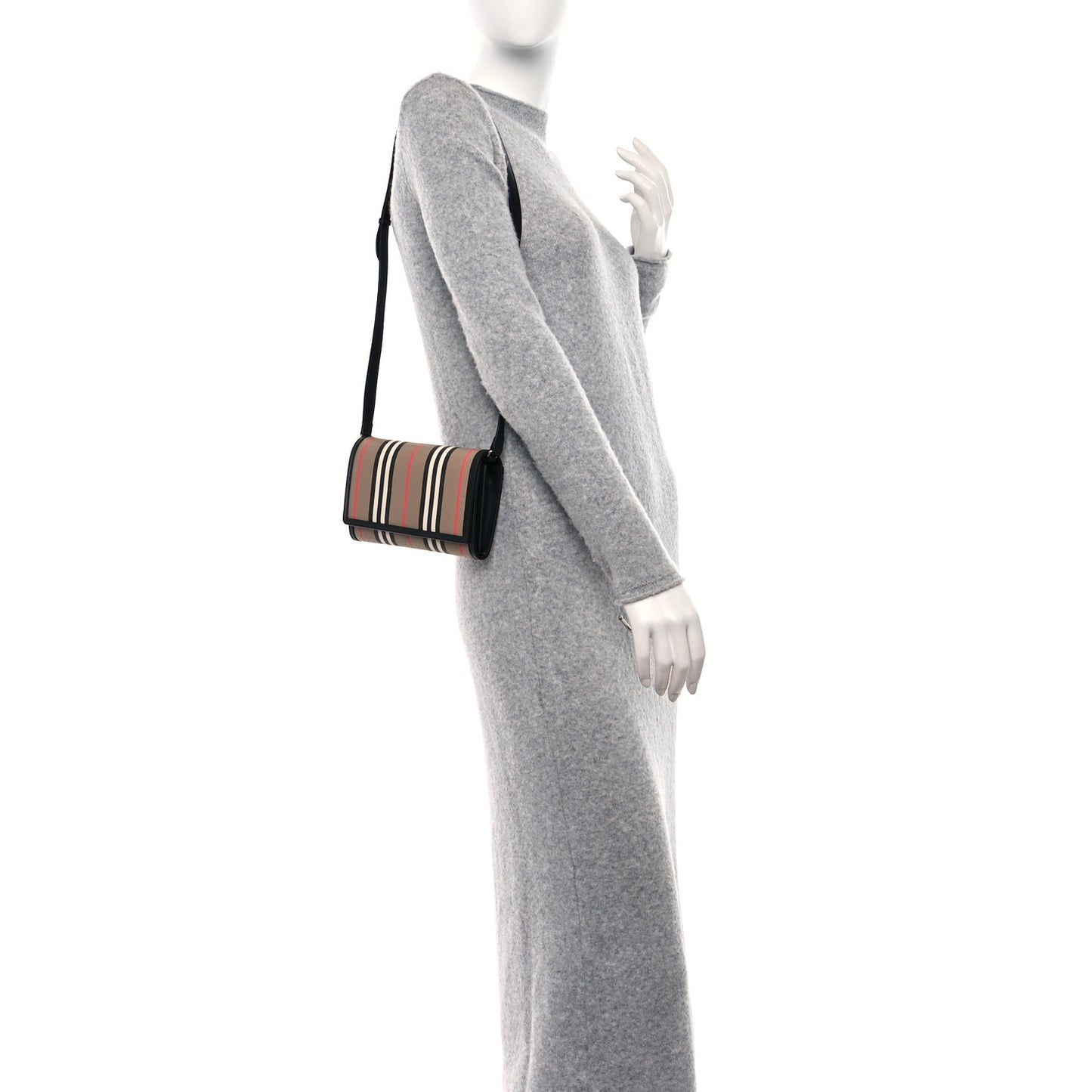 E-Canvas Icon Stripe Hannah Wallet With Detachable Strap Archive Beige Black