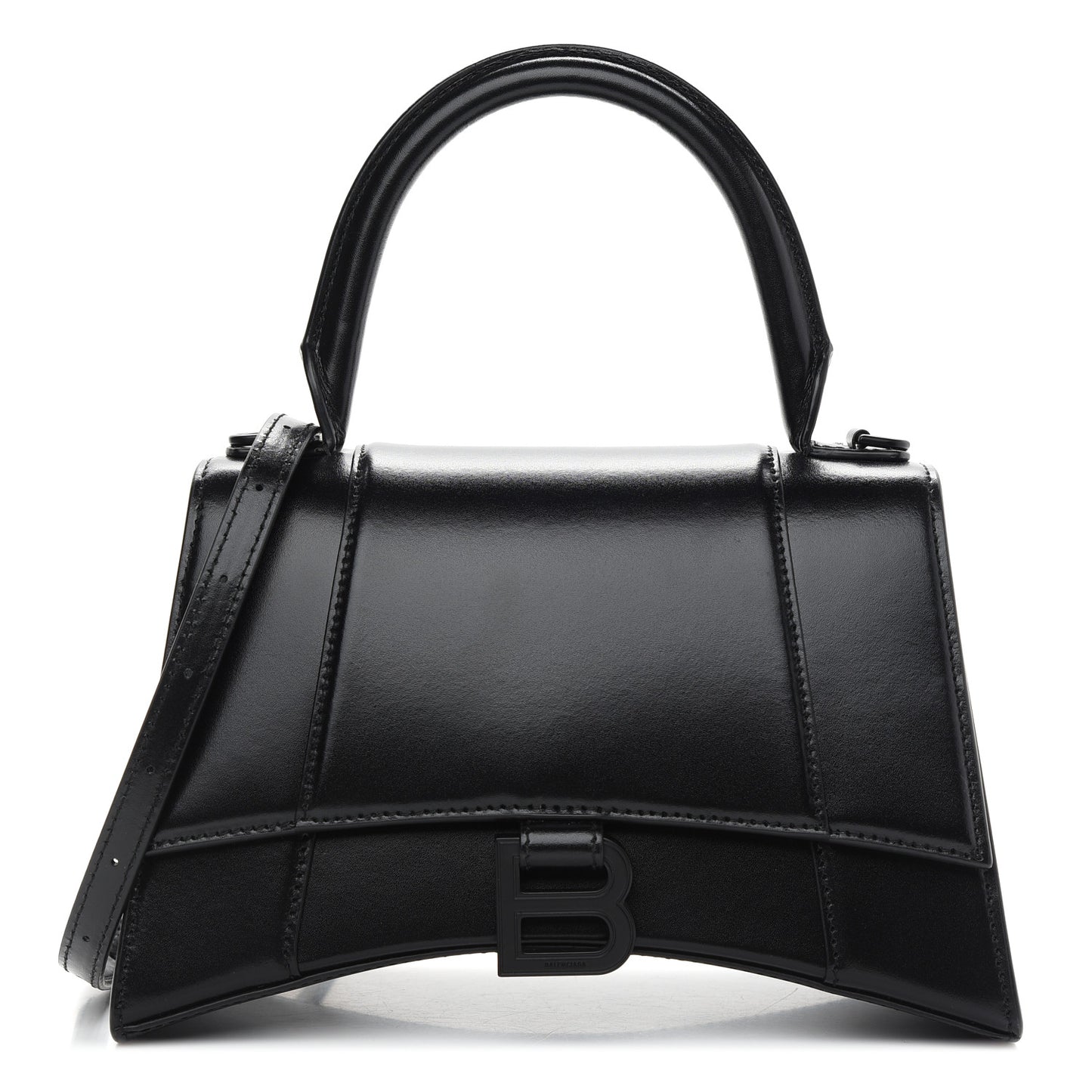 Shiny Box Calfskin Monochrome Small Hourglass Top Handle Bag Black