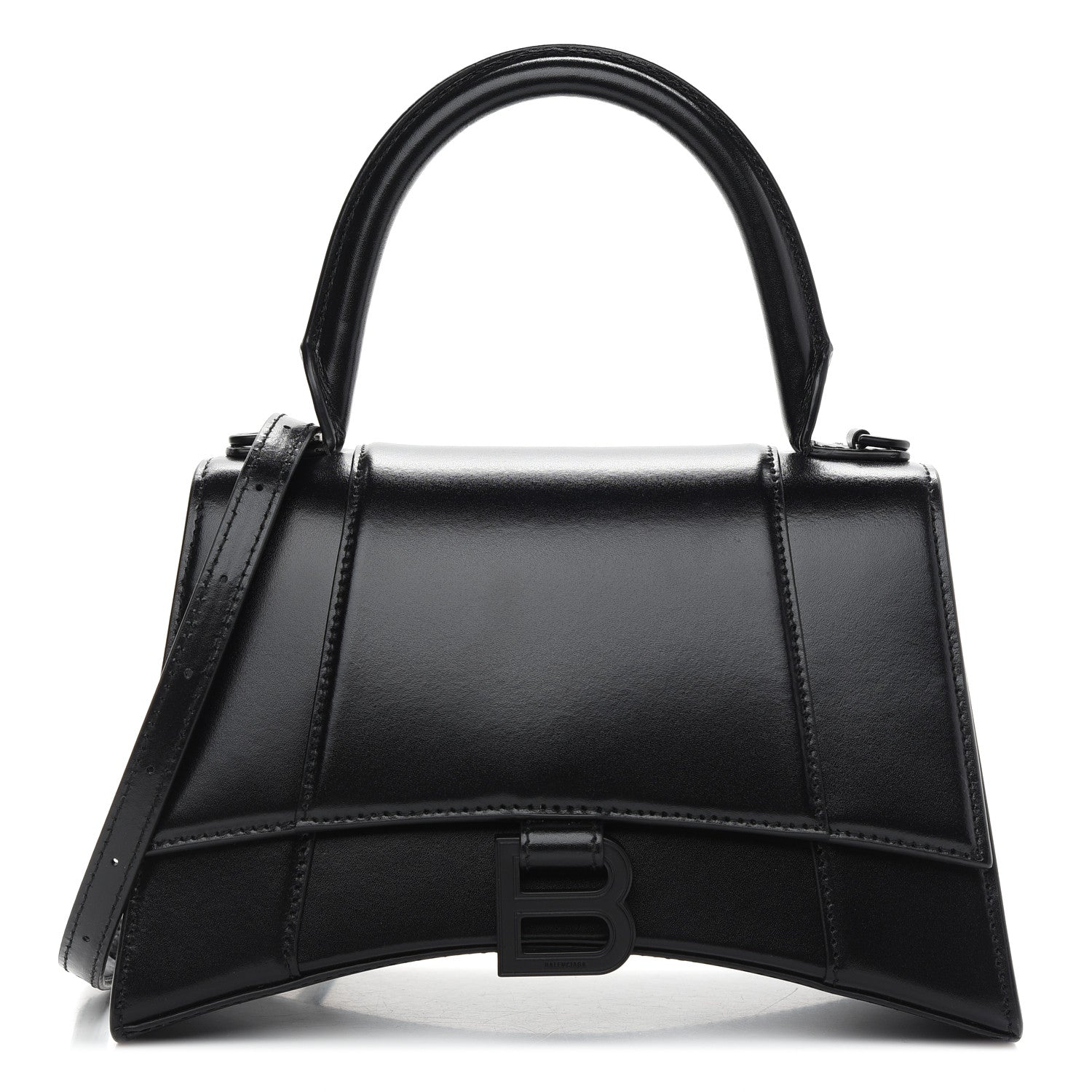 Balenciaga Shiny Box Calfskin Monochrome Small Hourglass Top Handle Bag Black 1 of 7
