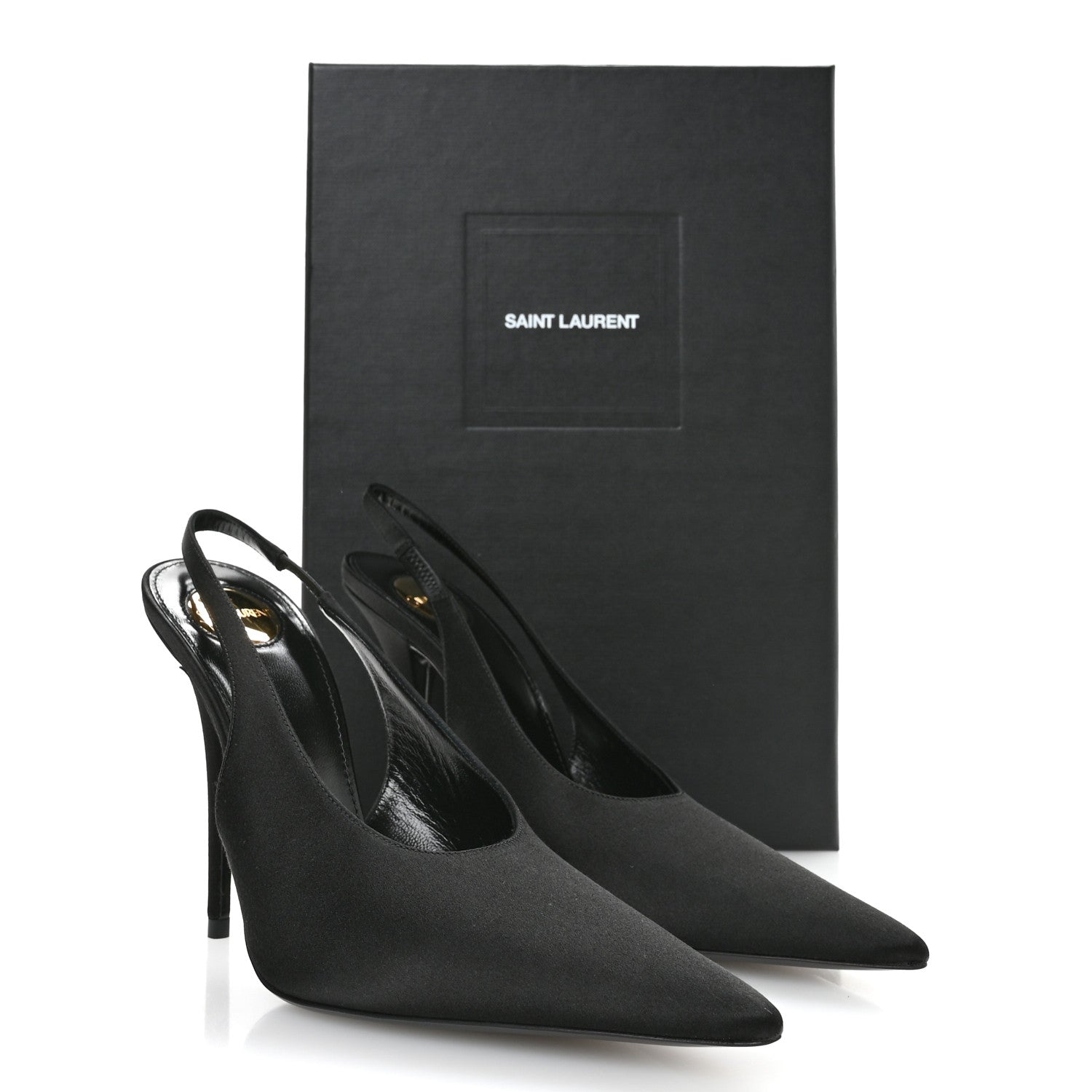 Saint Laurent Silk Satin Lentracte 110 Slingback Pumps 36.5 Black 9 of 9