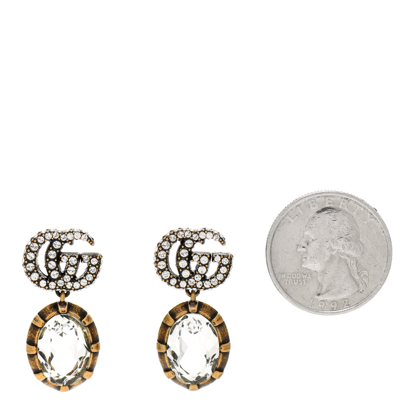 Crystal Double G Earrings Aged Gold