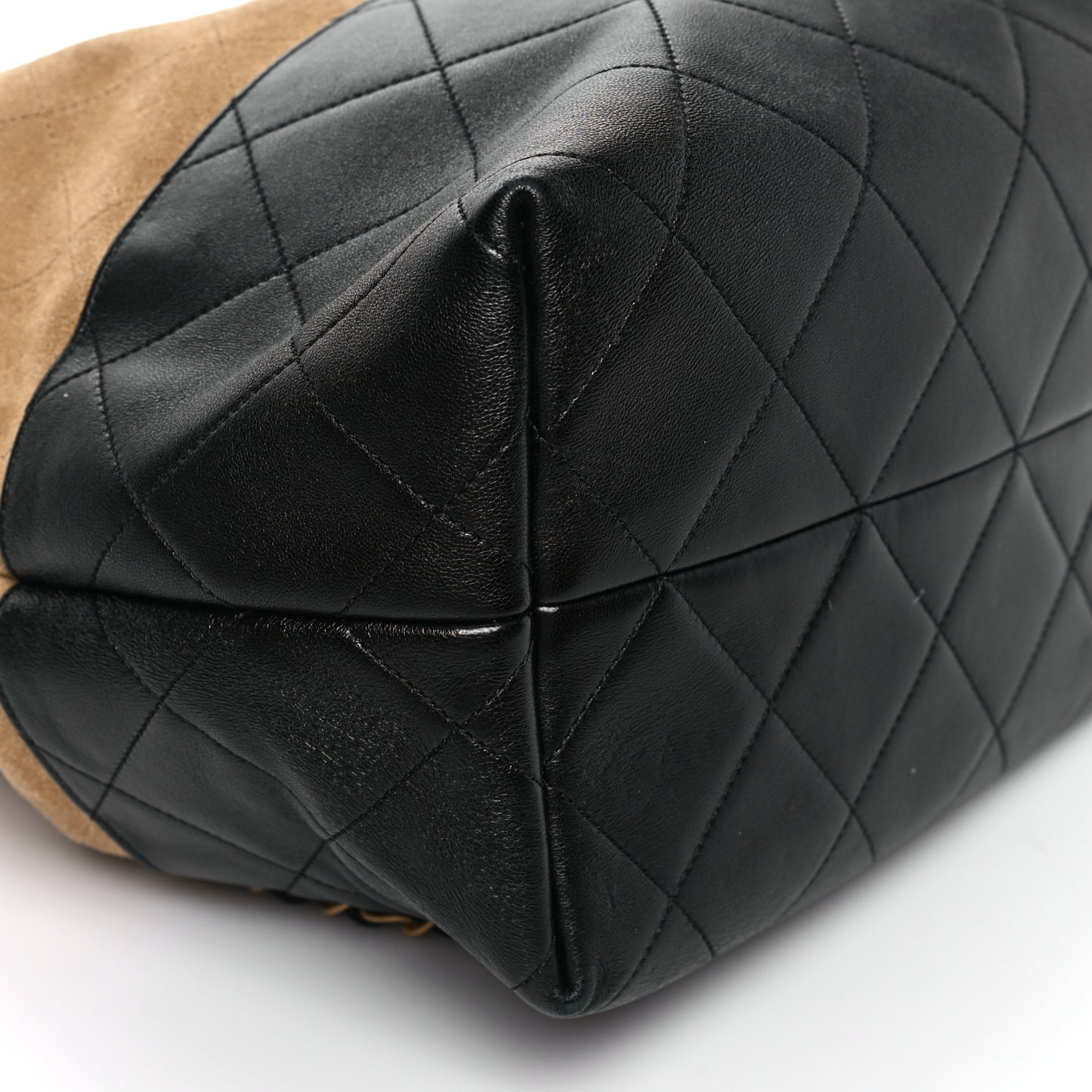 Suede Calfskin Shiny Lambskin Quilted Large Coco Base Shopping Bag Beige Black