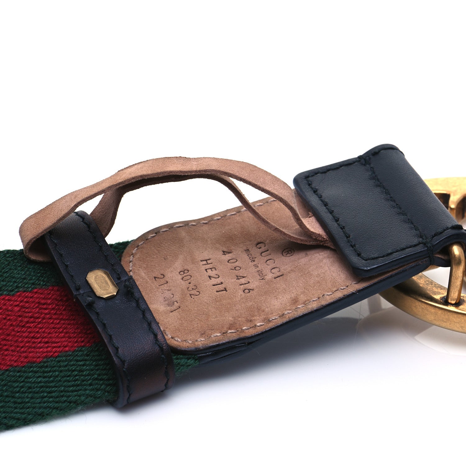 Gucci Nylon Calfskin Double G 40mm Web Belt 80 32 Green Red Black 5 of 6
