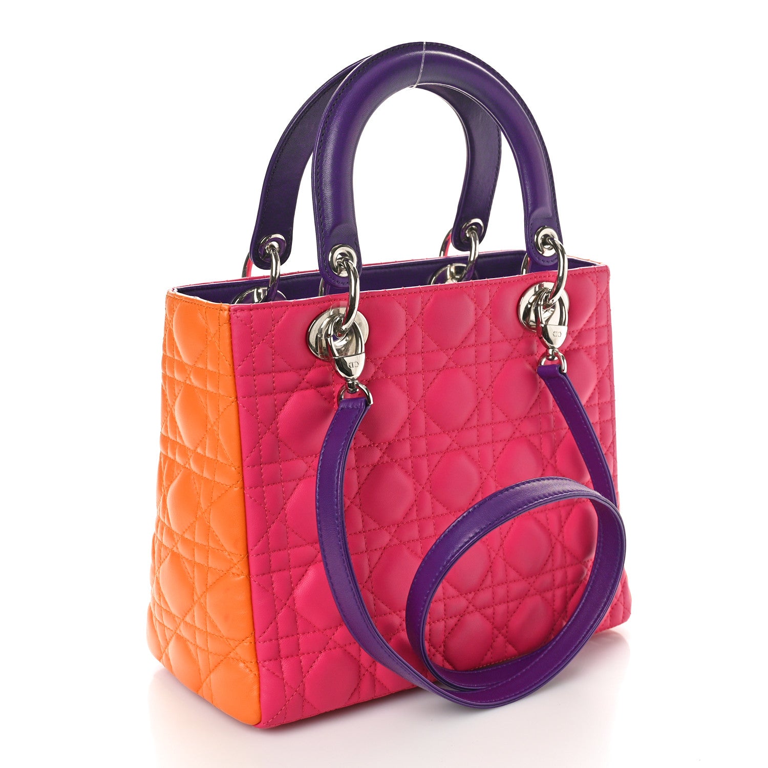 Christian Dior Lambskin Cannage Medium Tri-Color Lady Dior Pink