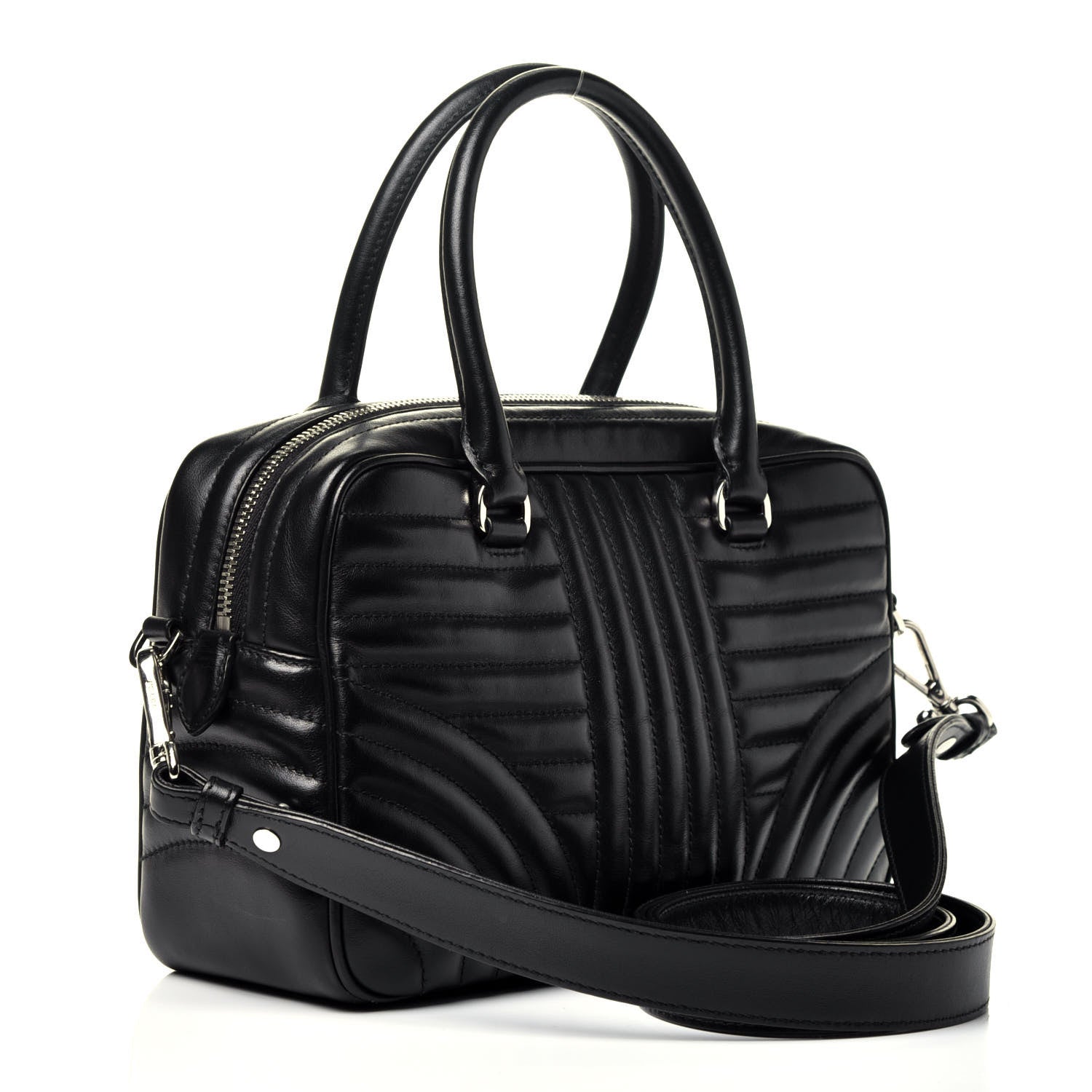 Prada Soft Calfskin Impunture Diagramme Top Handle Crossbody Bag Black 4 of 11