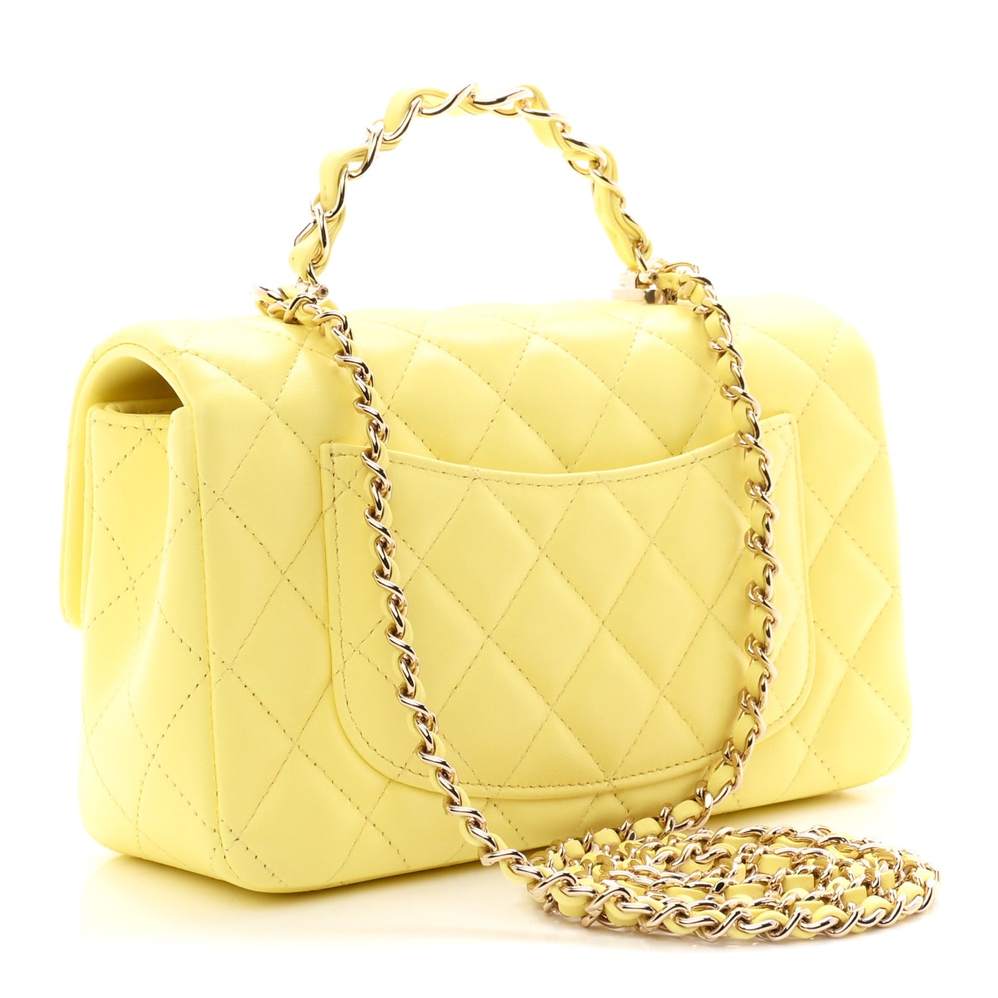 Lambskin Quilted Mini Chain Top Handle Rectangular Flap Light Yellow
