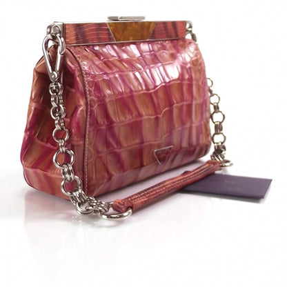 Prada Crocodile Embossed Frame Pink Orange 3 of 12