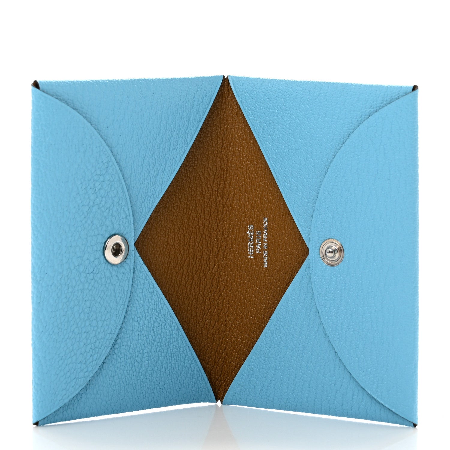Hermes Chevre Mysore Verso Calvi Card Case Celeste Kraft 5 of 7