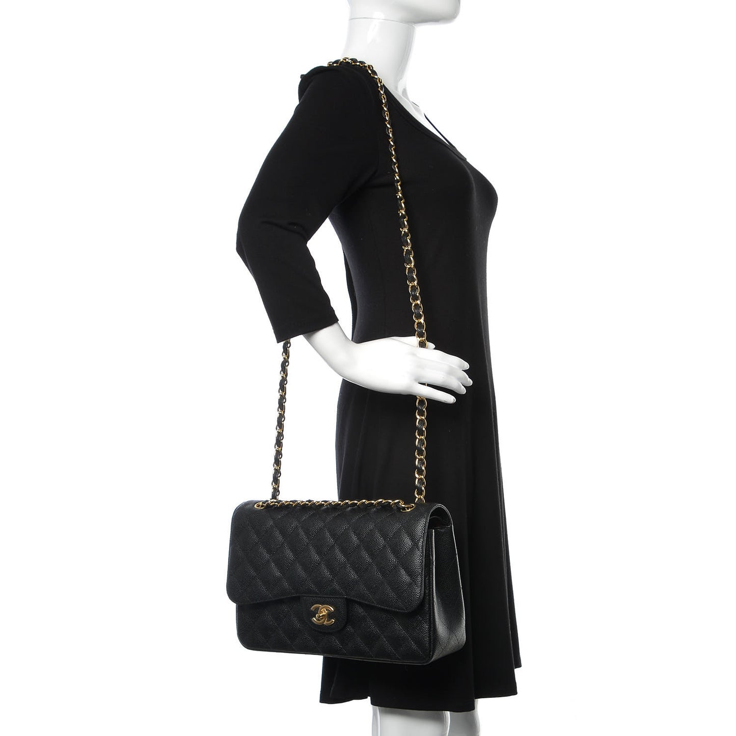 Caviar Quilted Jumbo Double Flap Black