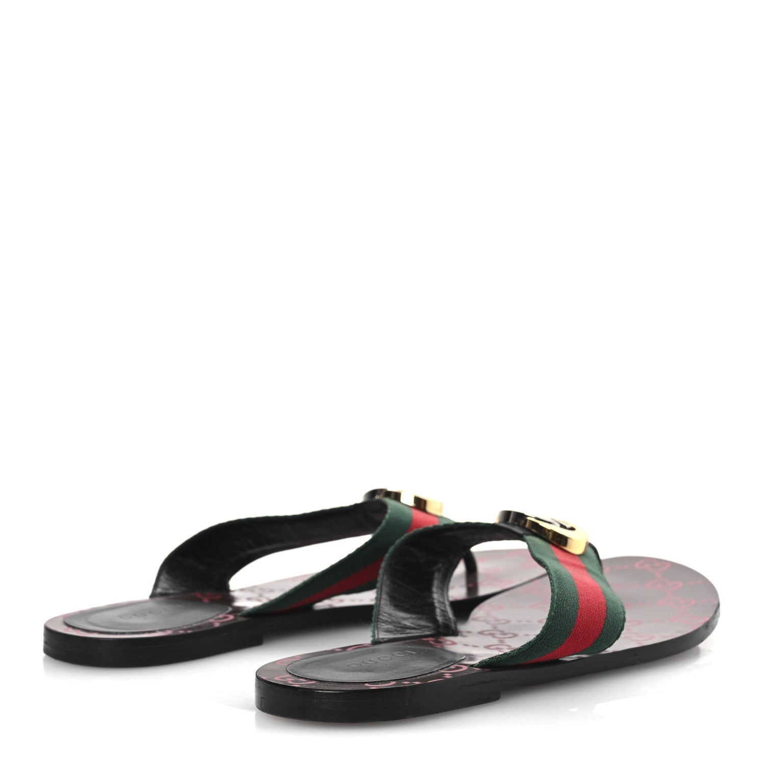 Gucci Nylon Calfskin Web GG Monogram Womens Thong Sandals 38 Green Red Cocoa 5 of 12