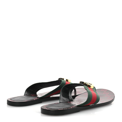 Gucci Nylon Calfskin Web GG Monogram Womens Thong Sandals 38 Green Red Cocoa 5 of 12