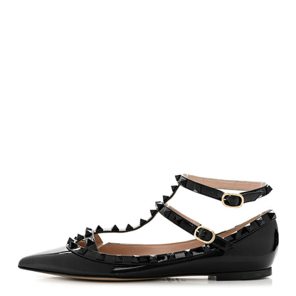 Valentino Garavani Patent Monochrome Rockstud Cage Ballerina Flats 37 Black 1 of 8