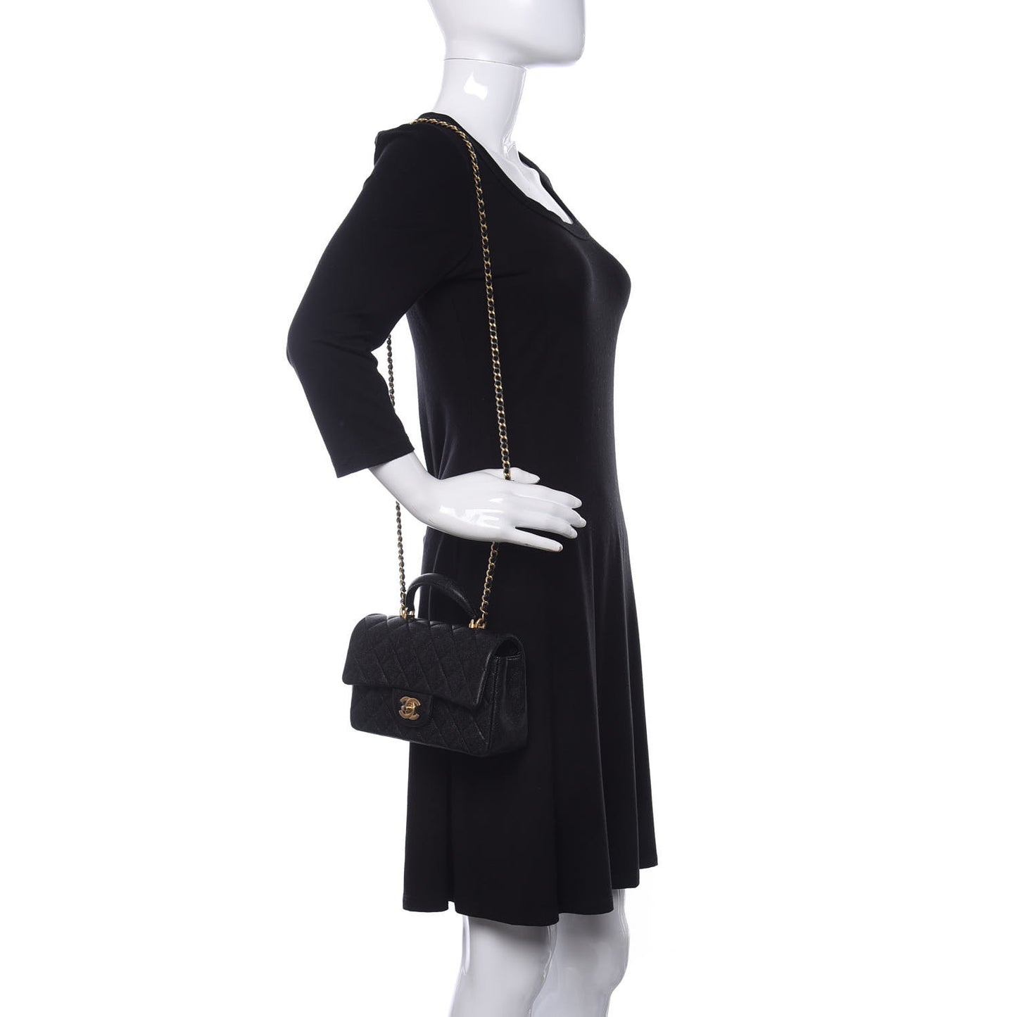 Caviar Quilted Mini Top Handle Rectangular Flap Black