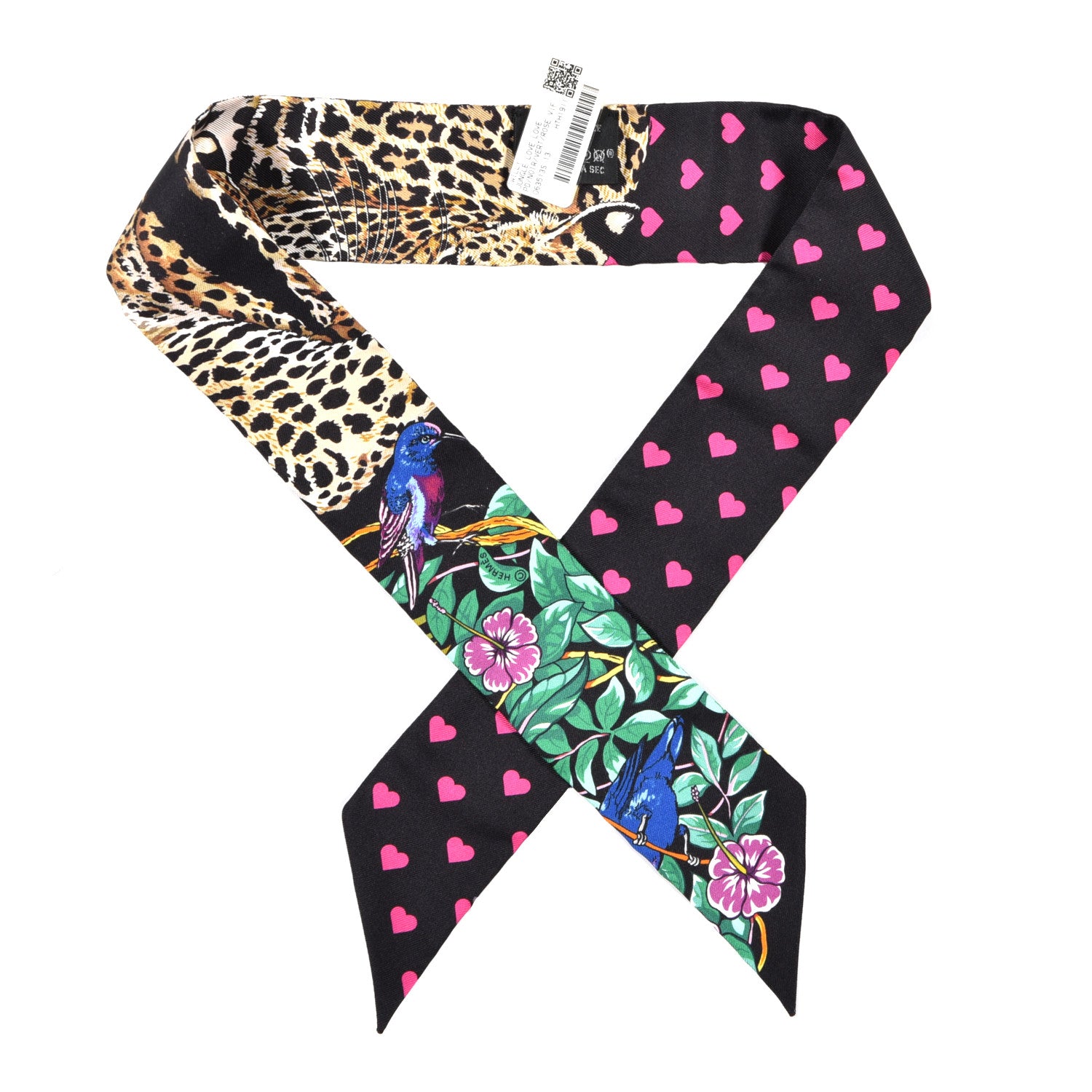 Hermes Silk Jungle Love Love Twilly Black Vert Rose Vif 1 of 4